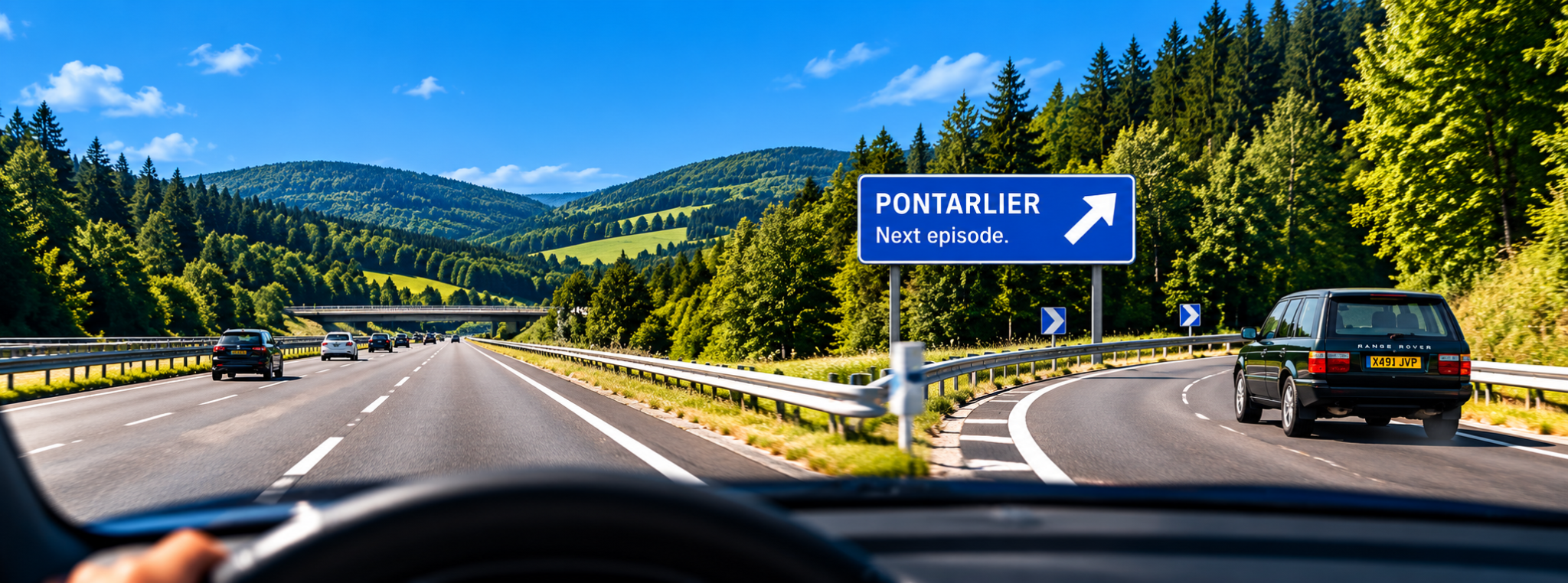 Range Rover taking the Pontarlier — Next episode motorway exit